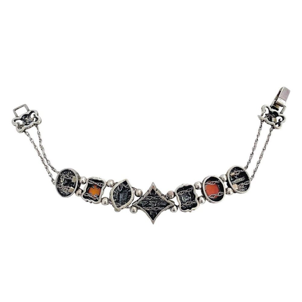 Vintage Victorian Sterling Silver Revival Slide Charm Bracelet w/ Travel Bag - Picture 7 of 9